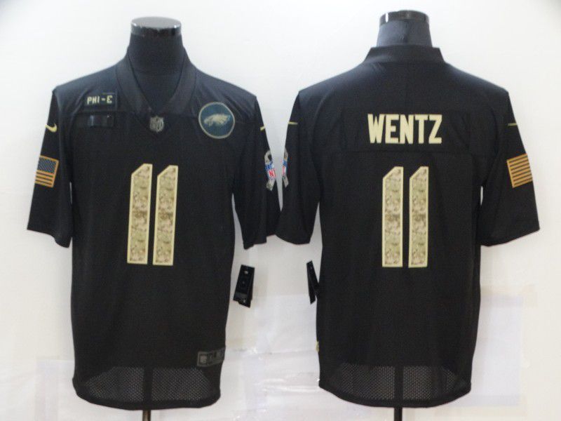 Men Philadelphia Eagles 11 Wentz Black camo Lettering 2020 Nike NFL Jersey